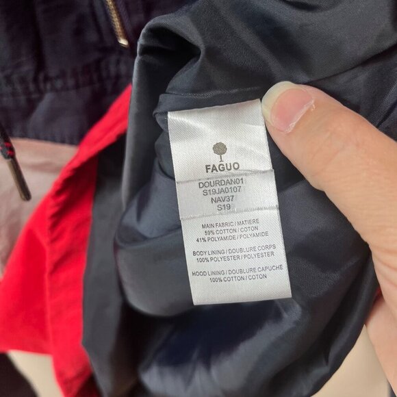 Faguo‎ Color Block Windbreaker Jacket Hooded Navy/White/Red Size S - Picture 2 of 4